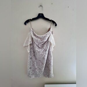 Lace Off-Shoulder Mini Dress  - Cream